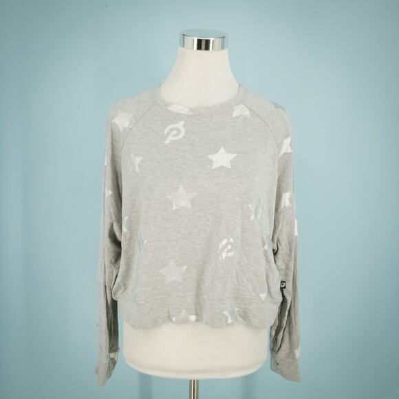 Terez Peloton Size Small S Gray Silver Metallic Star Foil Print Crew Sweatshirt - Picture 1 of 8